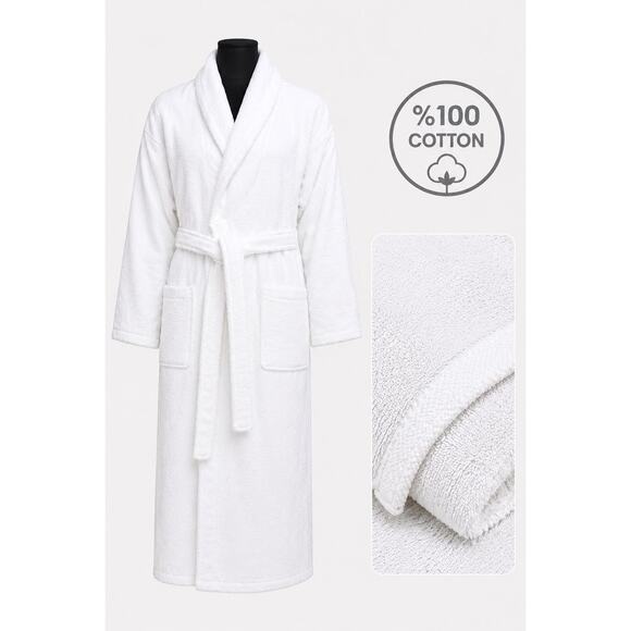 Unbranded Other - White Bathrobe 100% Cotton L-XL Turkish Towel Robe Soft Spa Hotel Quality Unisex
